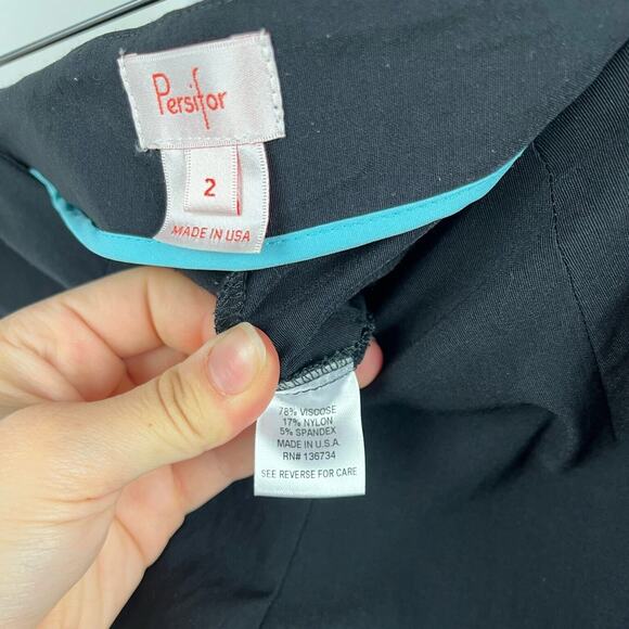 PERSIFOR 2 Flat Front Side Zip Pants Slim Leg Cropped Slit Hem Stretch USA Black - Picture 6 of 6